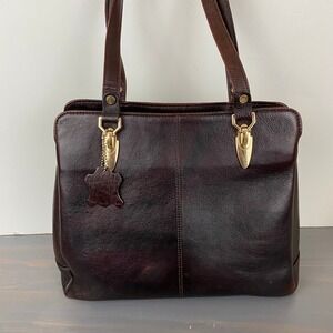 Vintage 90s‎ Y2K Burgundy Leather Tote Bag Multi Compartments Old Money Grandma